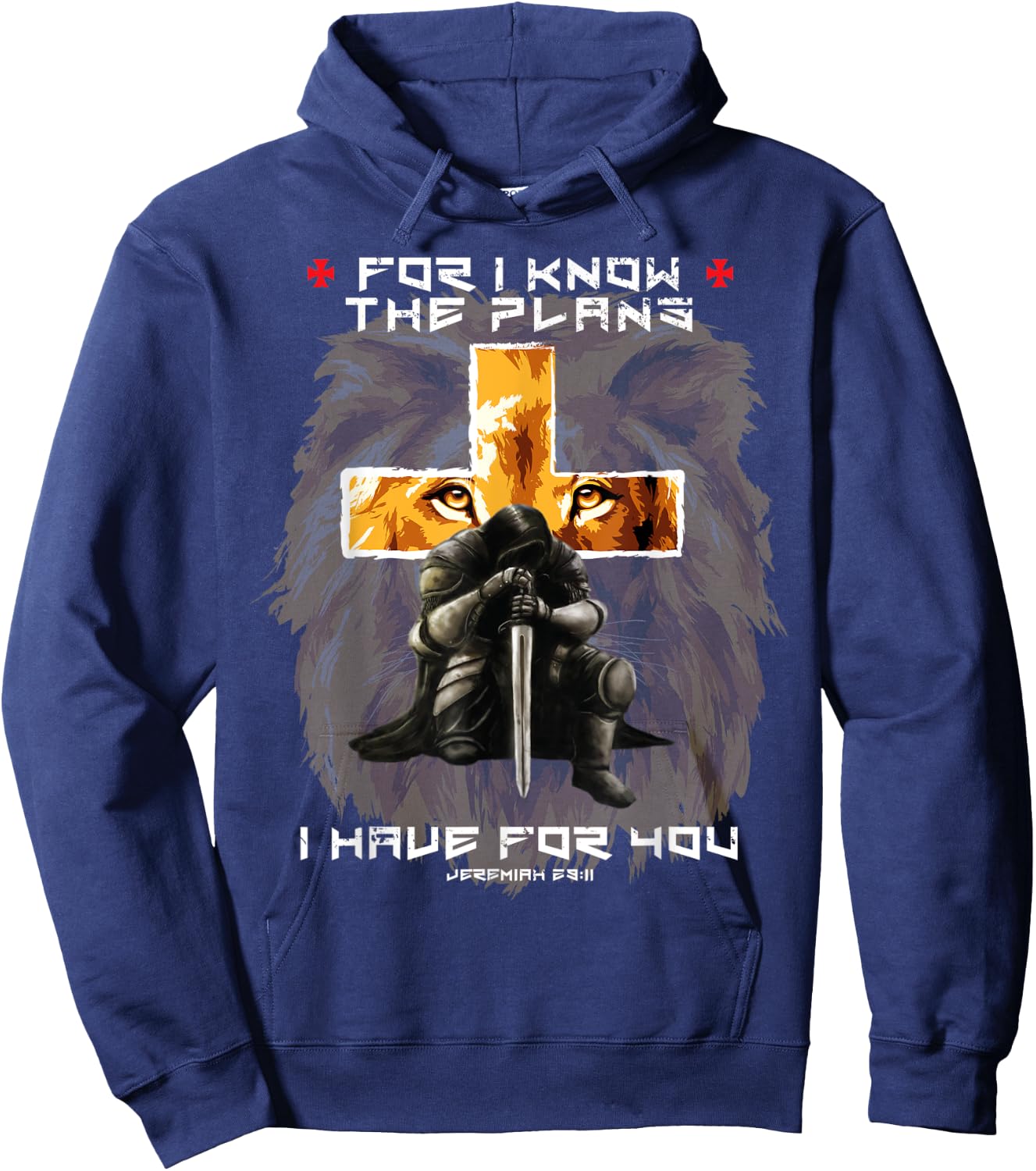 Jeremiah 29:11 Prayer Warrior Christian Cross Lion Graphic Hoodie - Hoodie | Navy