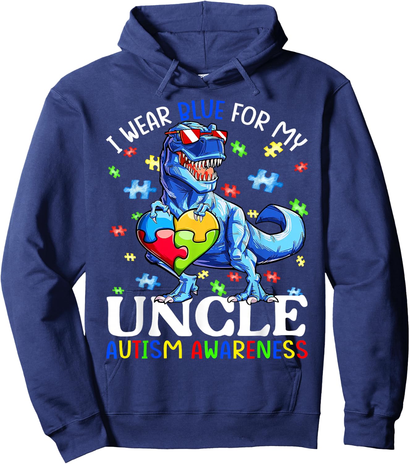 I Wear Blue For My Uncle Autism Awareness Dinosaur Boys Hoodie - Hoodie | Navy