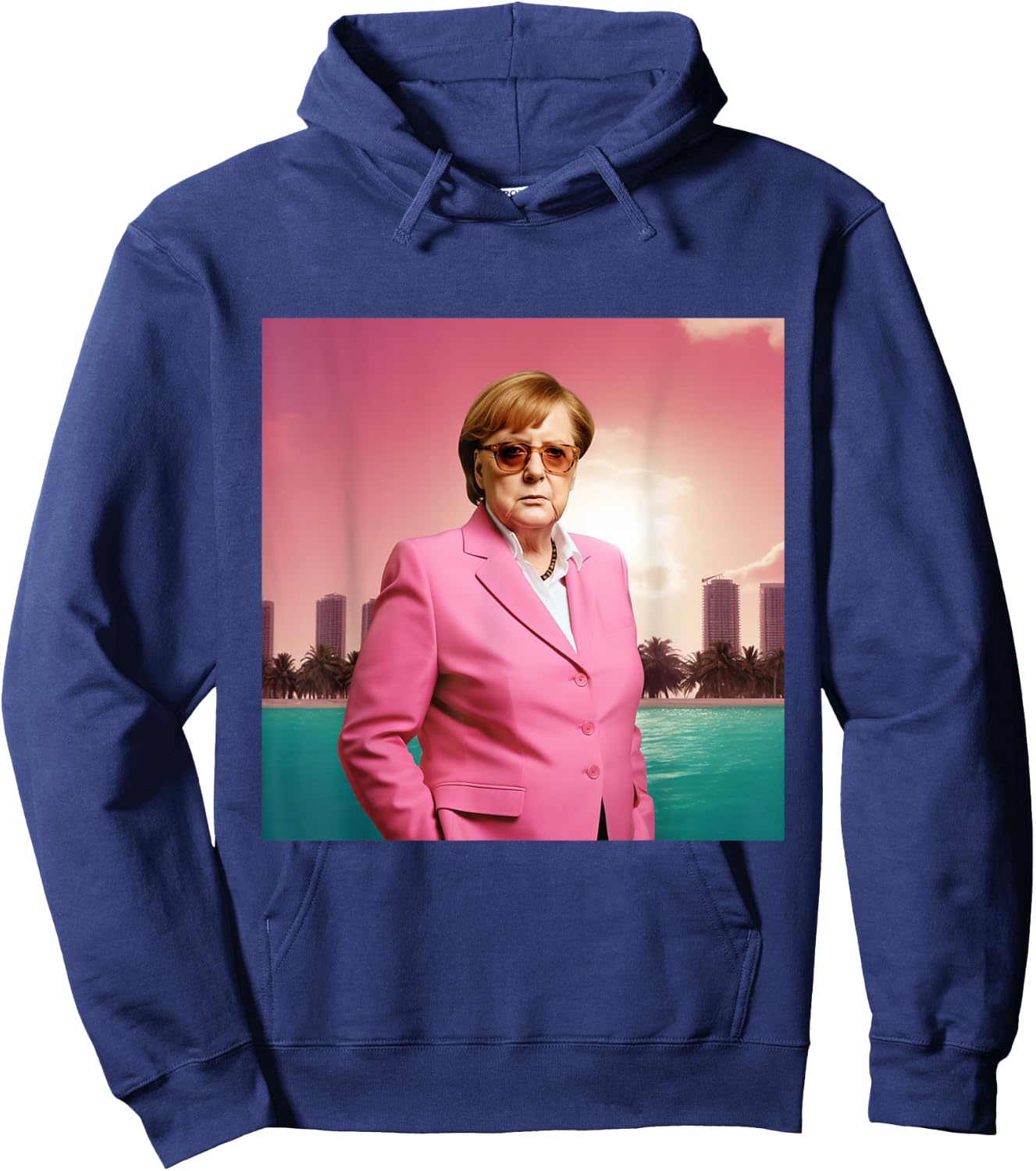 Angela Merkel Wearing Pink Suit in Miami, Digital Art , black Hoodie - Hoodie | Navy