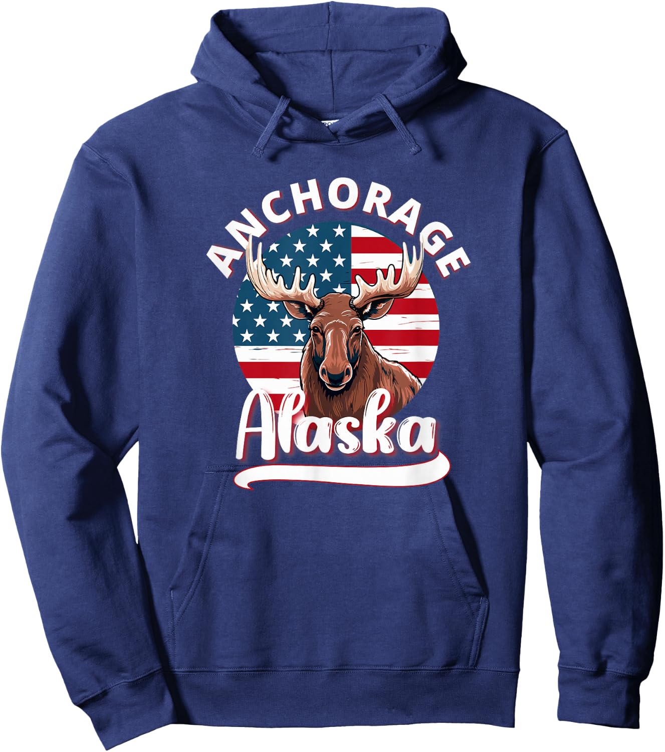Anchorage Alaska Moose Viewing Alaskan Flag Hunting Souvenir Hoodie - Hoodie | Navy