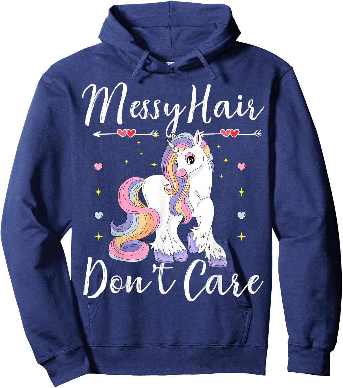 Messy Hair Don't Care Unicorn Lovers Messy Bun Hair Kids Hoodie - Hoodie | Navy