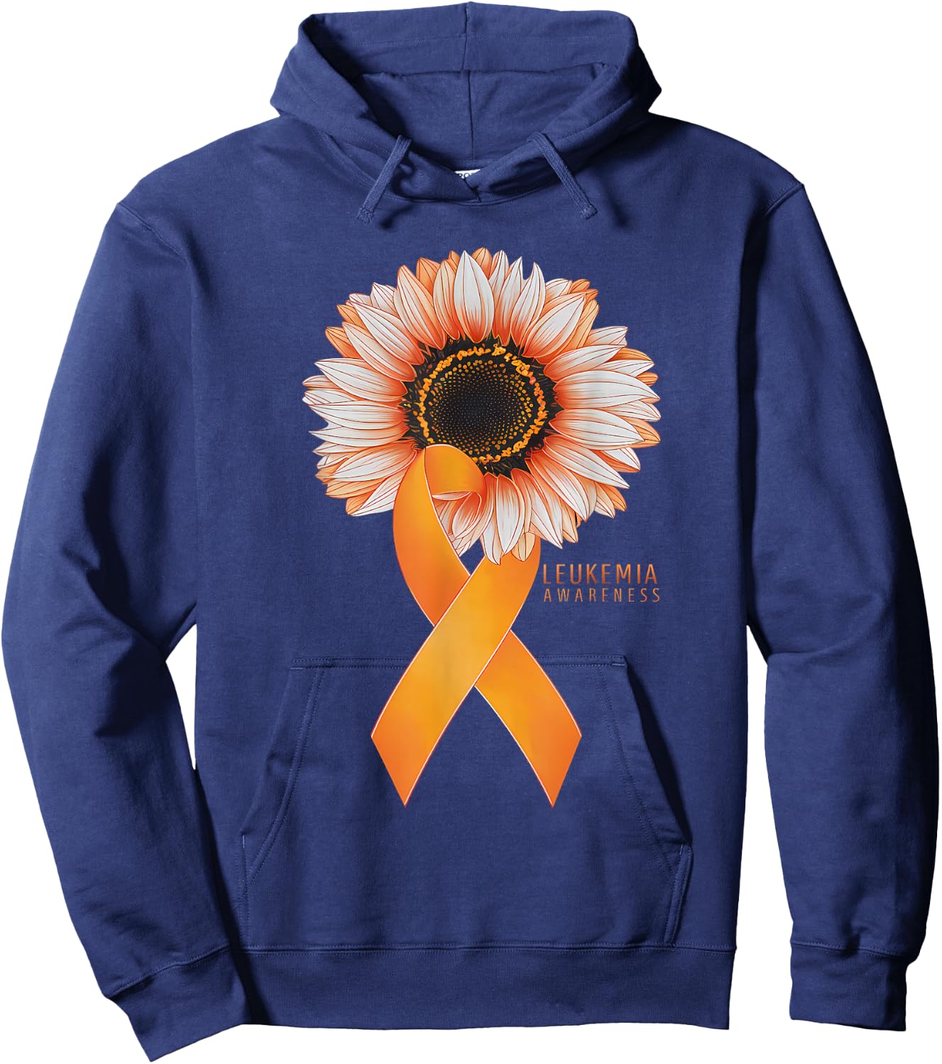Leukemia Cancer Awareness Sunflower Warrior Orange Ribbon Hoodie - Hoodie | Navy