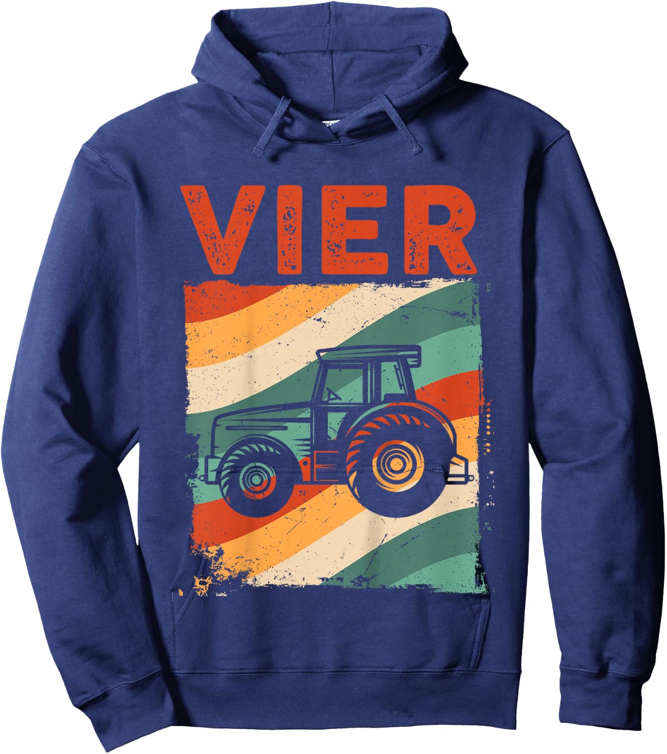 Children's 4th Birthday Retro Tractor Boy Tractor Farmer Kids , black, 80 Hoodie - Hoodie | Navy