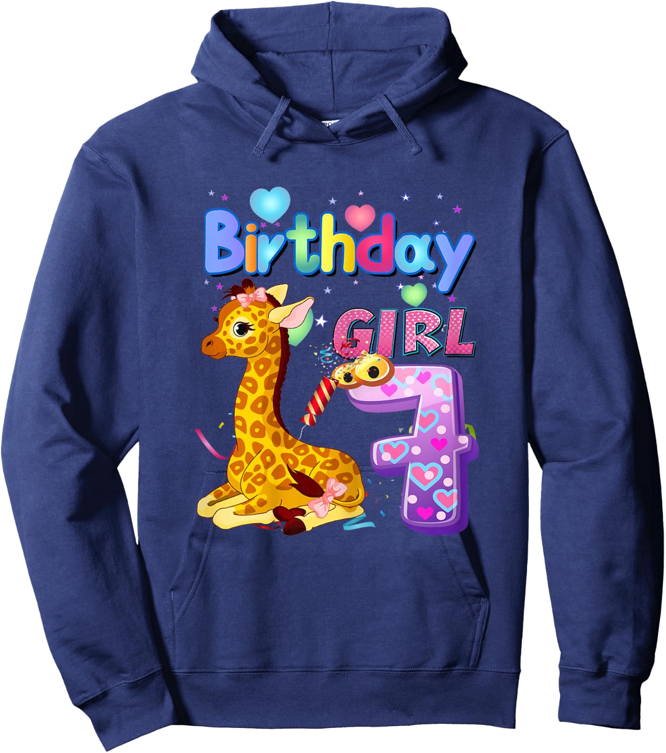 Giraffe Birthday For Girl 7th Giraffe Birthday 7 Year Old) Hoodie - Hoodie | Navy