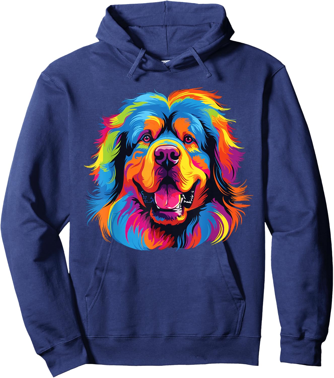 Retro Tibetan Mastiff Dog -Adult Tibetan Mastiff Dog Multicolor Watercolor Short Sleeve Small Hoodie - Hoodie | Navy