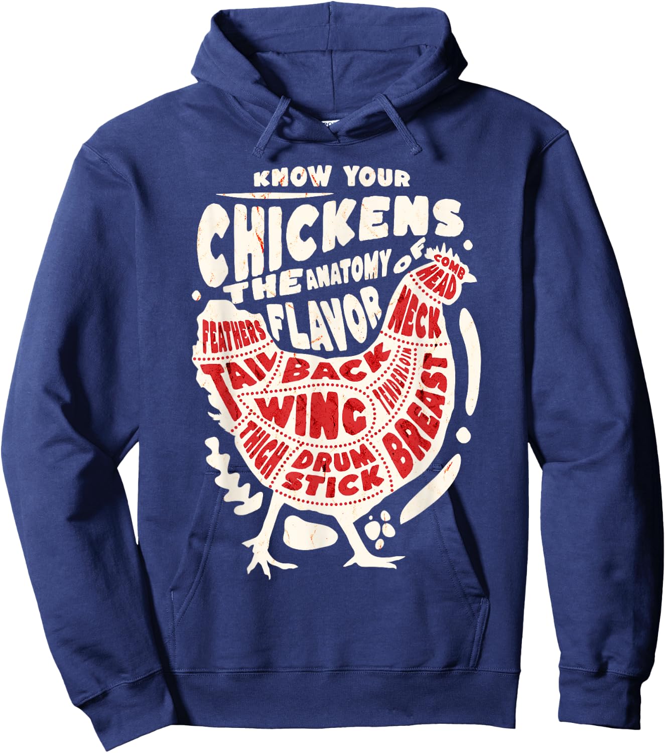 Know Your Chicken The Anatomy of Flavor Funny Rooster Design Hoodie - Hoodie | Navy