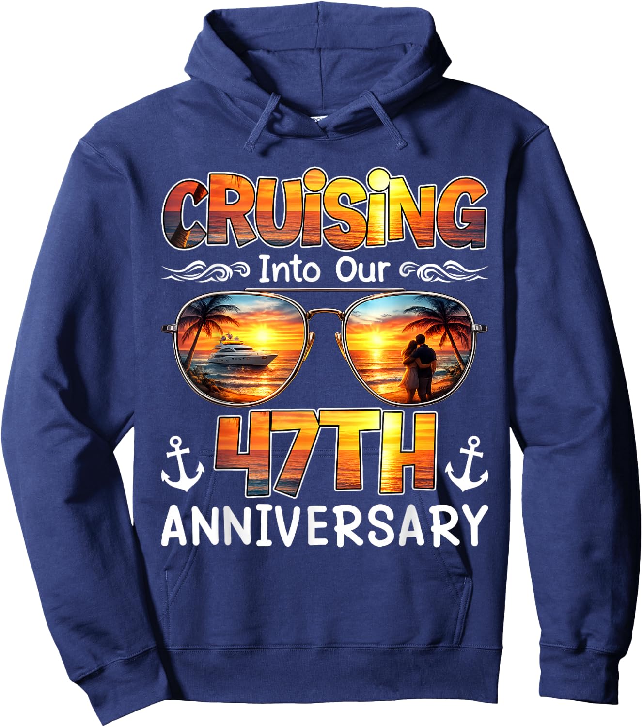 Vintage Cruising Into Our 47th Anniversary 47 Years Together Hoodie - Hoodie | Navy