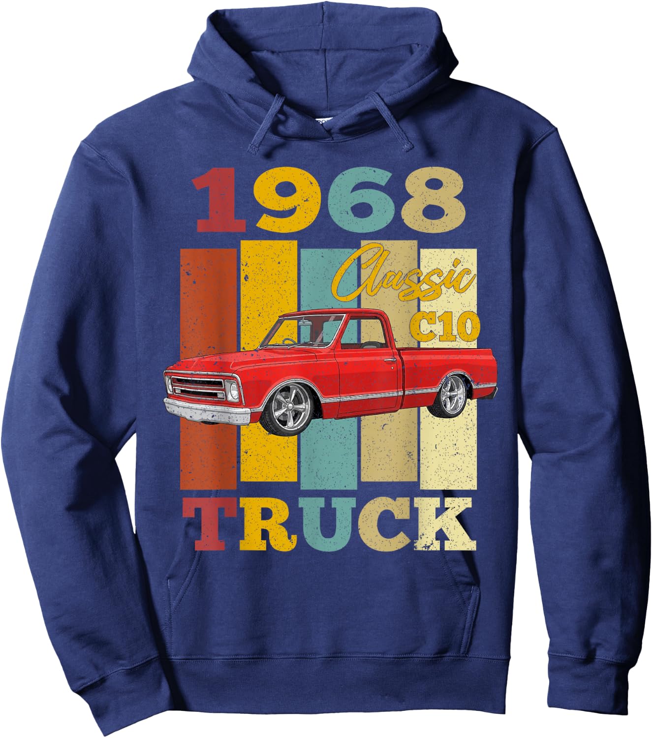 1968 68 C10 Truck Vintage 60s Silhouette Classic Old Hot Rod Hoodie - Hoodie | Navy