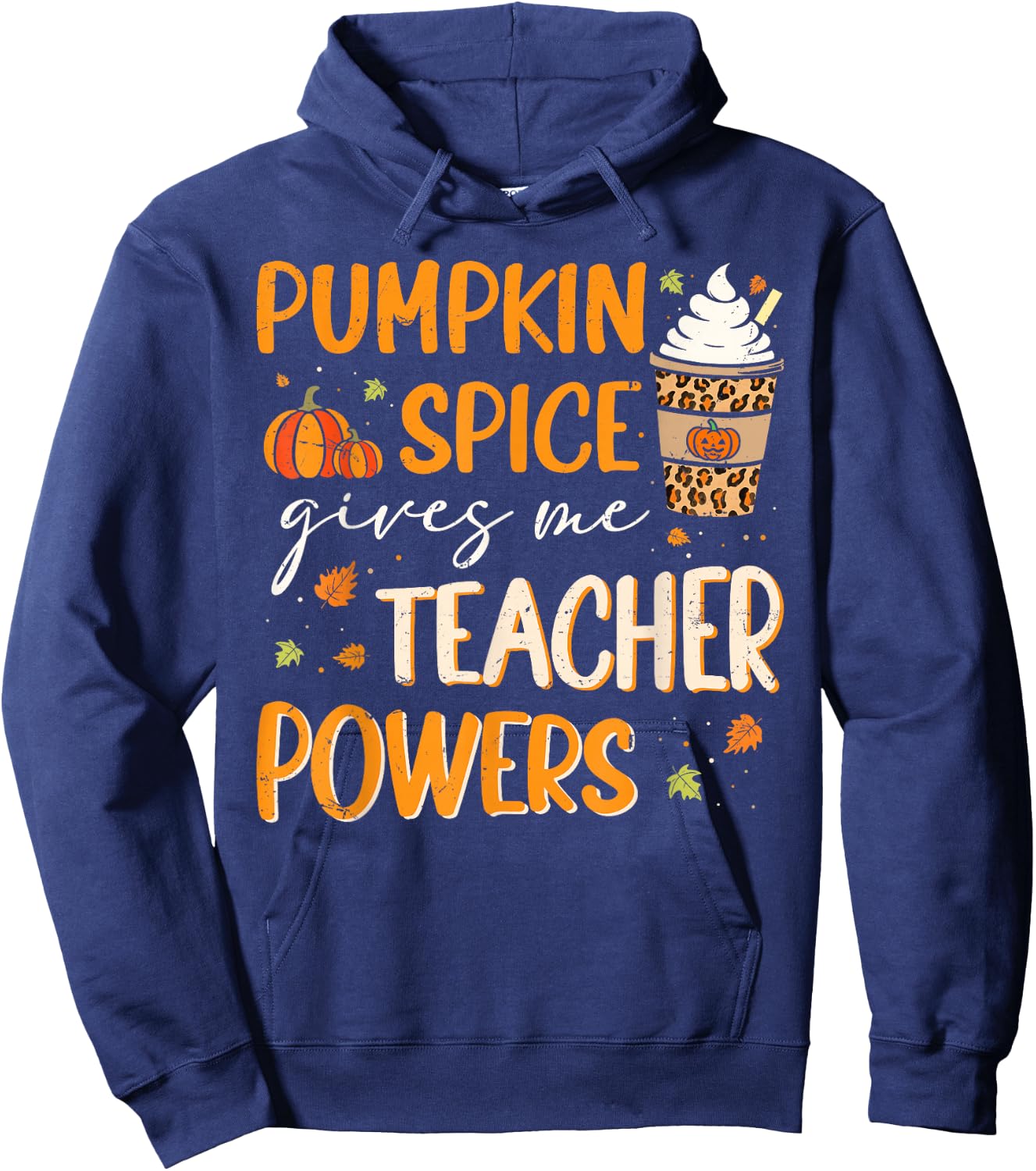 Retro Pumpkin Spice Gives Me Teacher Powers Thanksgiving Hoodie - Hoodie | Navy