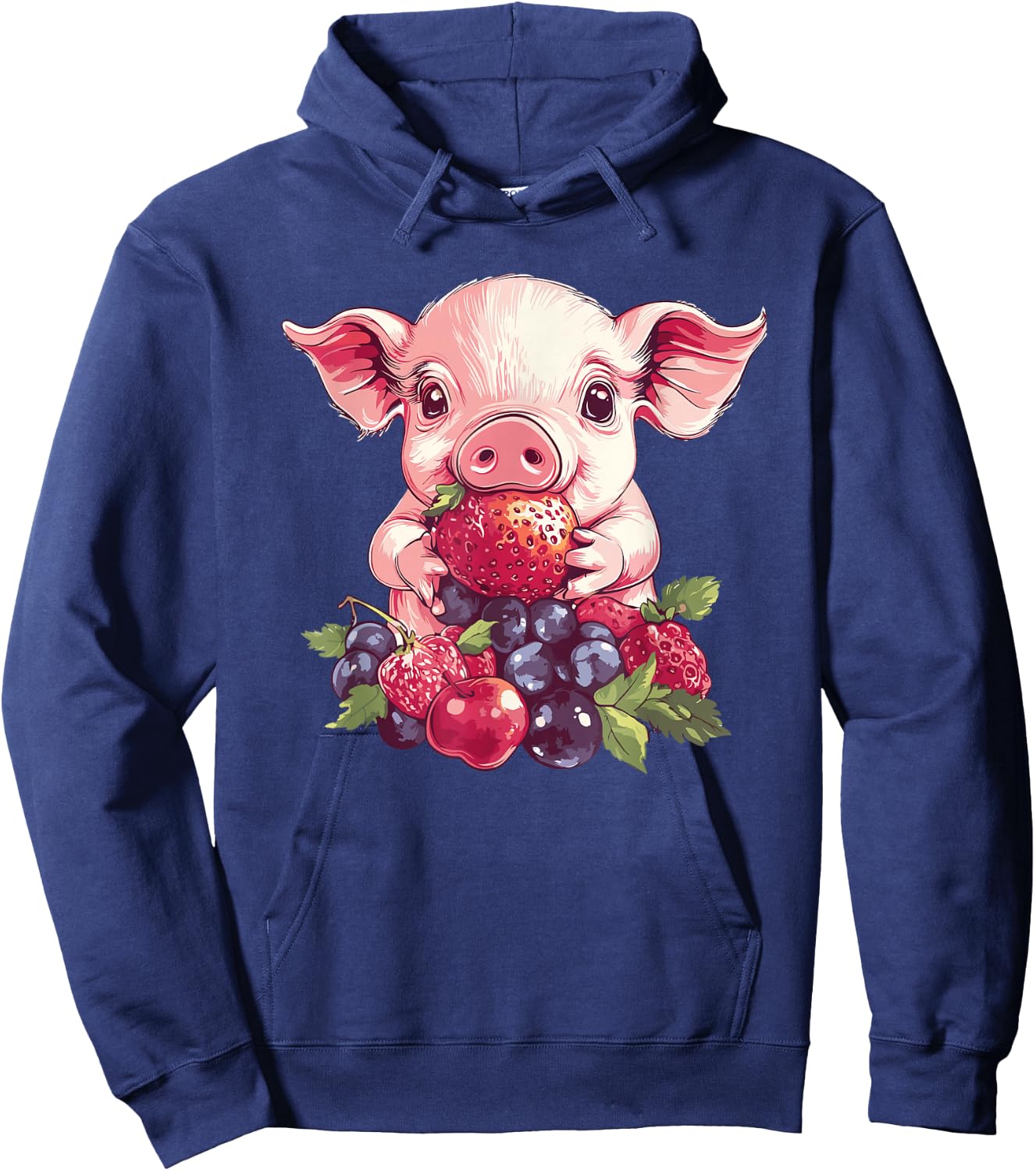 Adorable Pig With Strawberries And Berries Hoodie - Hoodie | Navy