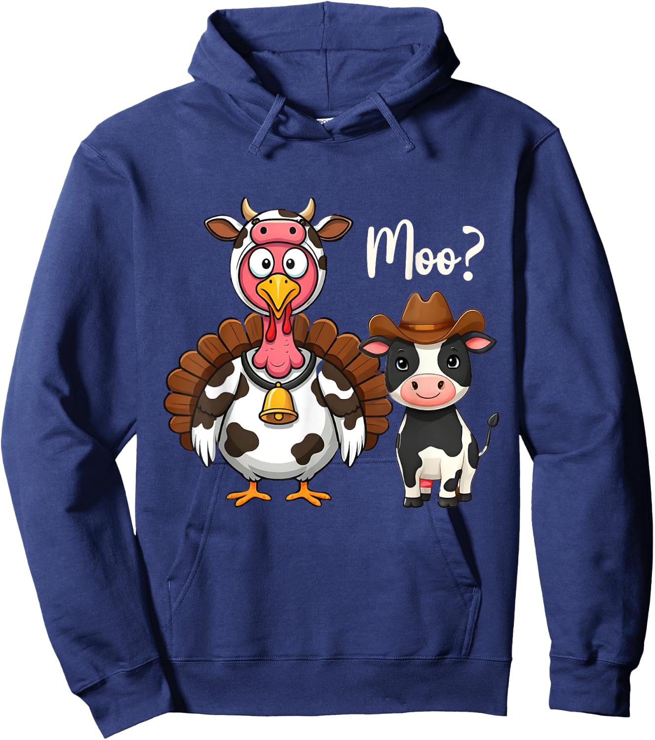 Turkey Moo Cow Funny Thanksgiving Cute Cow Costume Hoodie - Hoodie | Navy