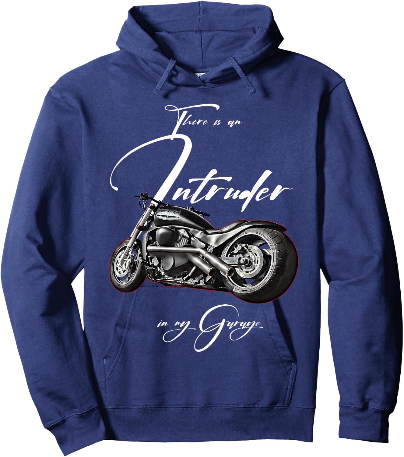 Intruder in the Garage, Biker, Motorcycle, Chopper, Muscle Bike , black Hoodie - Hoodie | Navy