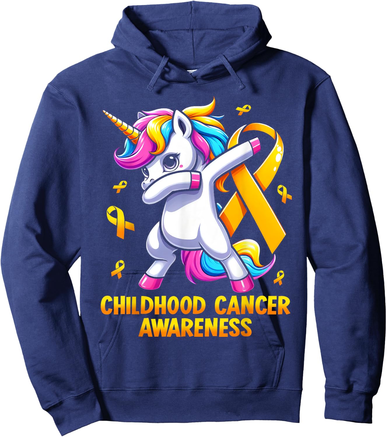Unicorn Gold Ribbon Girls Childhood Cancer Awareness Hoodie - Hoodie | Navy