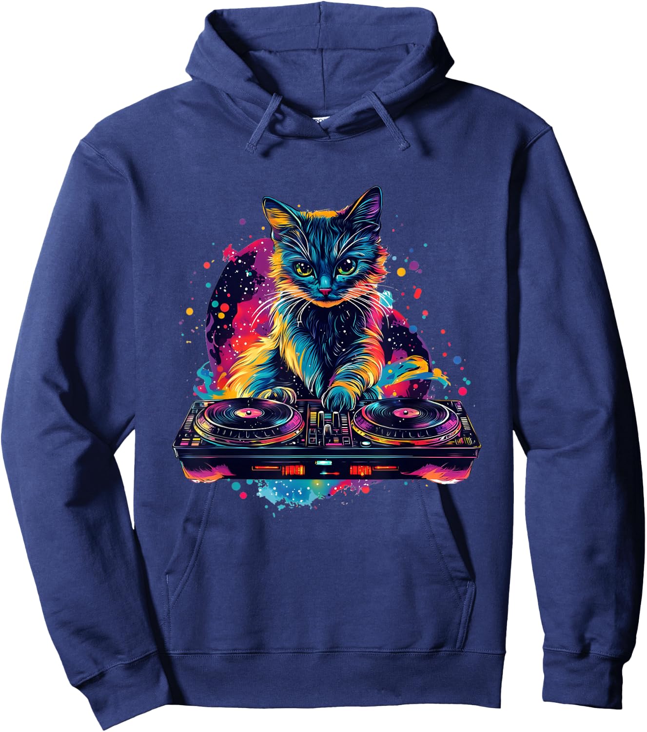 Cool DJ Cat Techno Rave House Party Disco , Black, S Hoodie - Hoodie | Navy