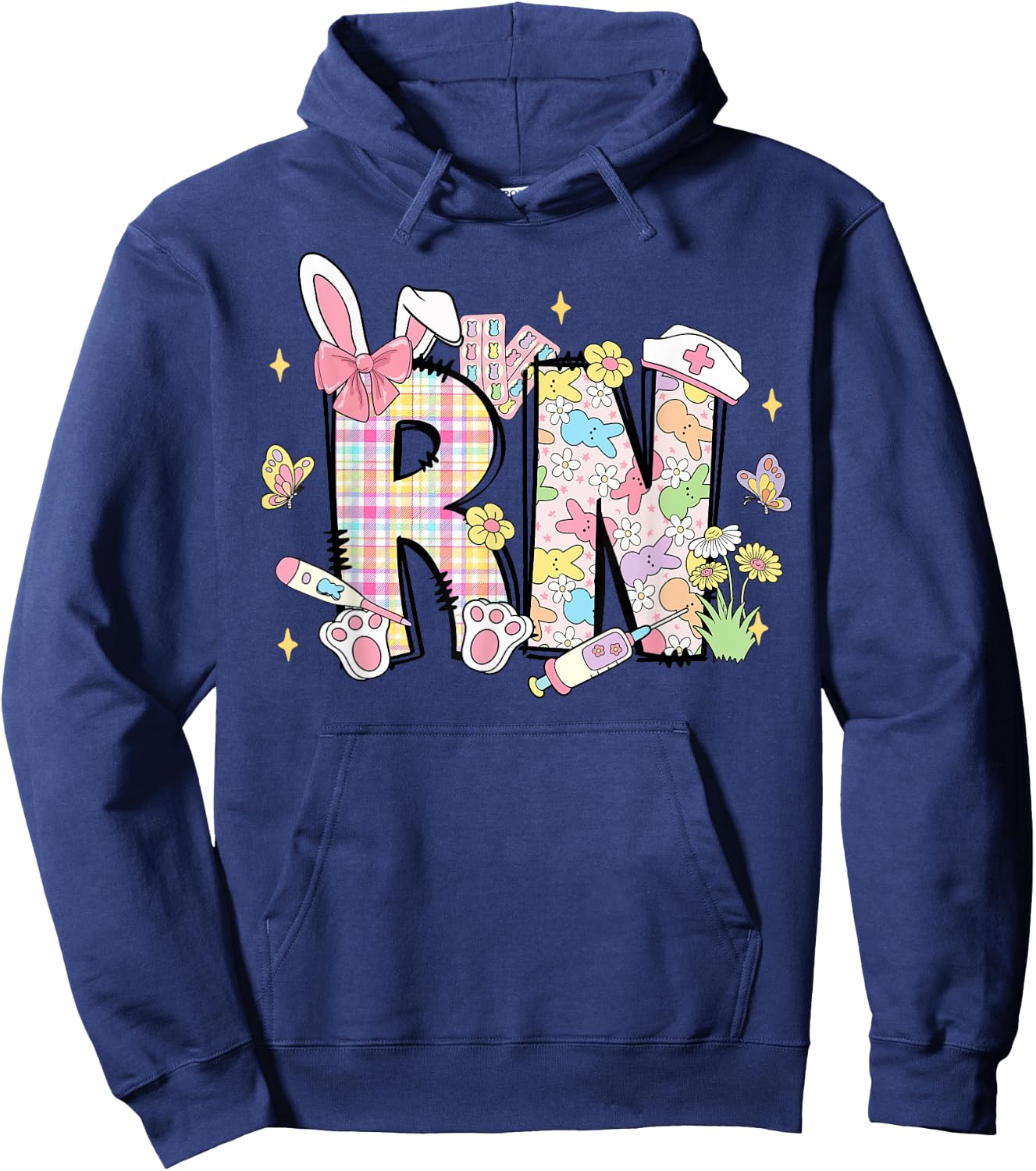 Registered Nurse RN Happy Easer Bunny Egg Girl Women Hoodie - Hoodie | Navy
