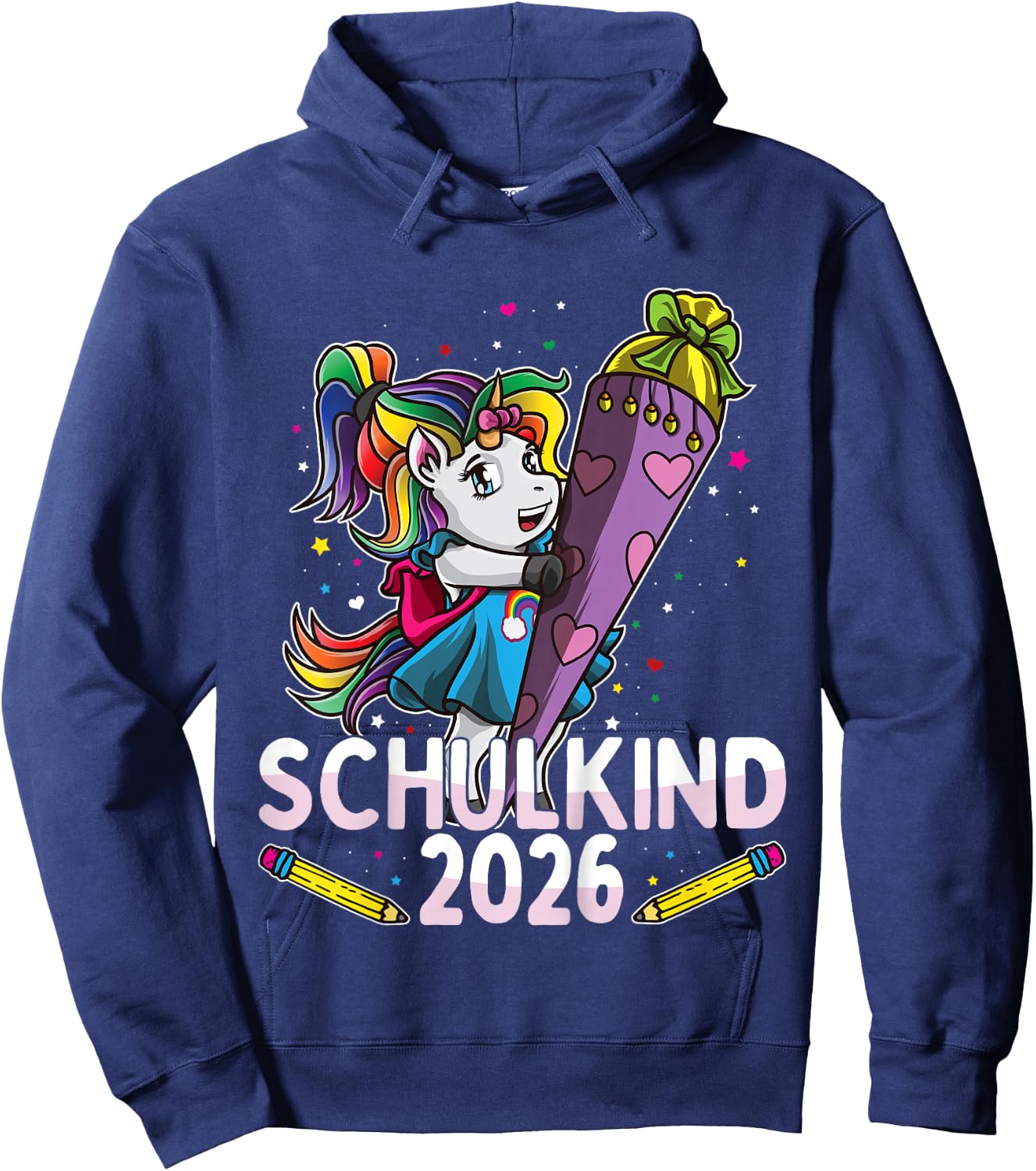 Einschulung Schulkind 2026 Einhorn Schultüte Lila Mädchen Hoodie - Hoodie | Navy