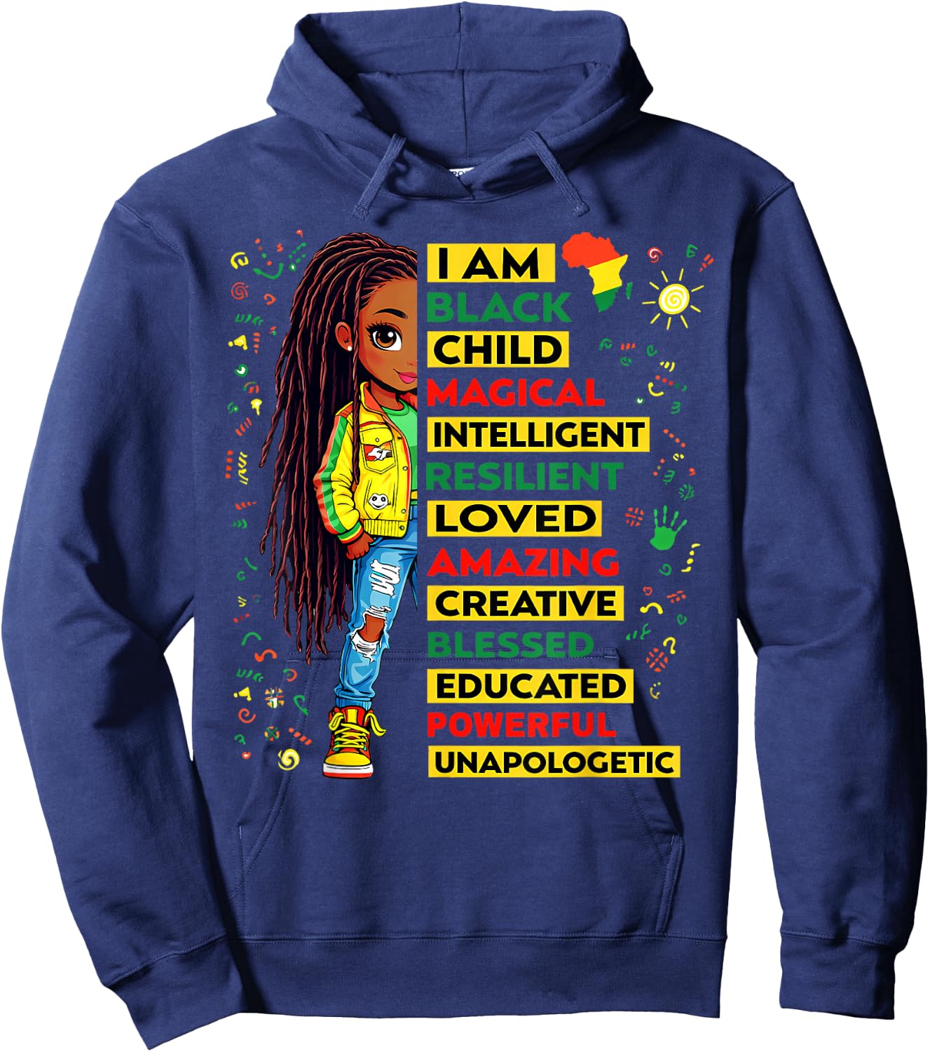 I Am Black Child Juneteenth African American Girls Kids Hoodie - Hoodie | Navy