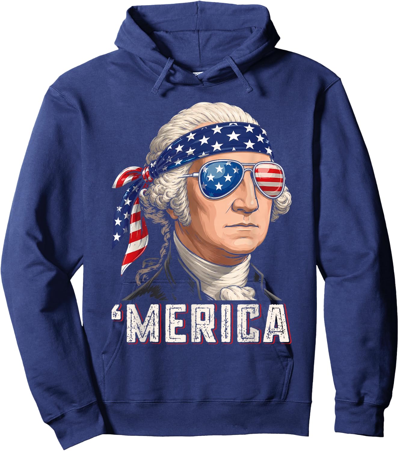 Merica 4th of July George Washington Patriotic Men Women Hoodie - Hoodie | Navy