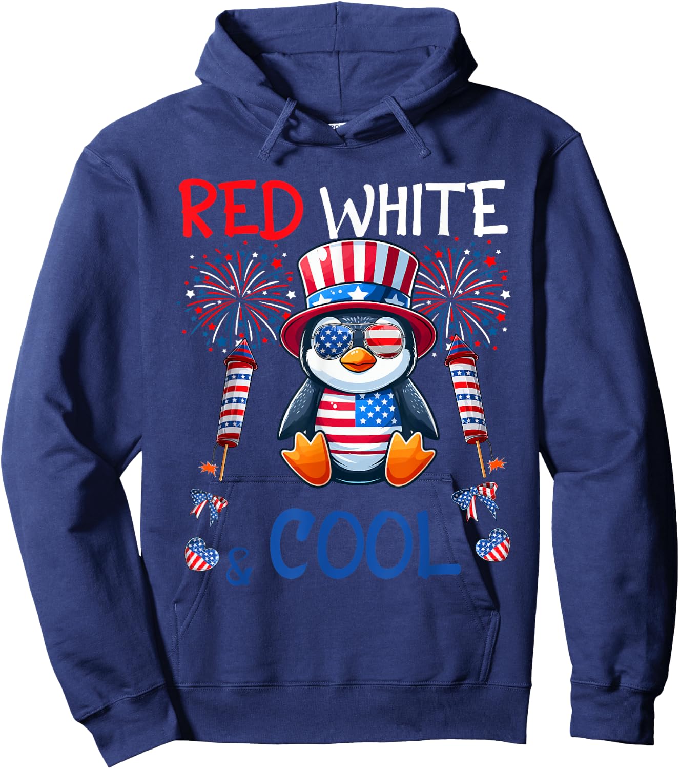 Red White And Cool Costume Penguin Sunglasses 4th July Hoodie - Hoodie | Navy