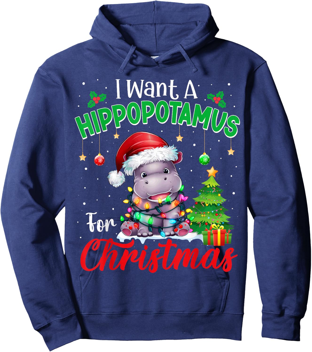I Want A Hippopotamus For Christmas Pajama Xmas Kids Adults Hoodie - Hoodie | Navy