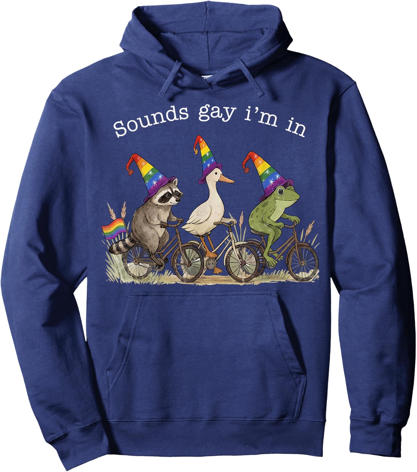 Sounds Gay I Am in Funny Animals Riding Bicycles LGBT Pride Hoodie - Hoodie | Navy