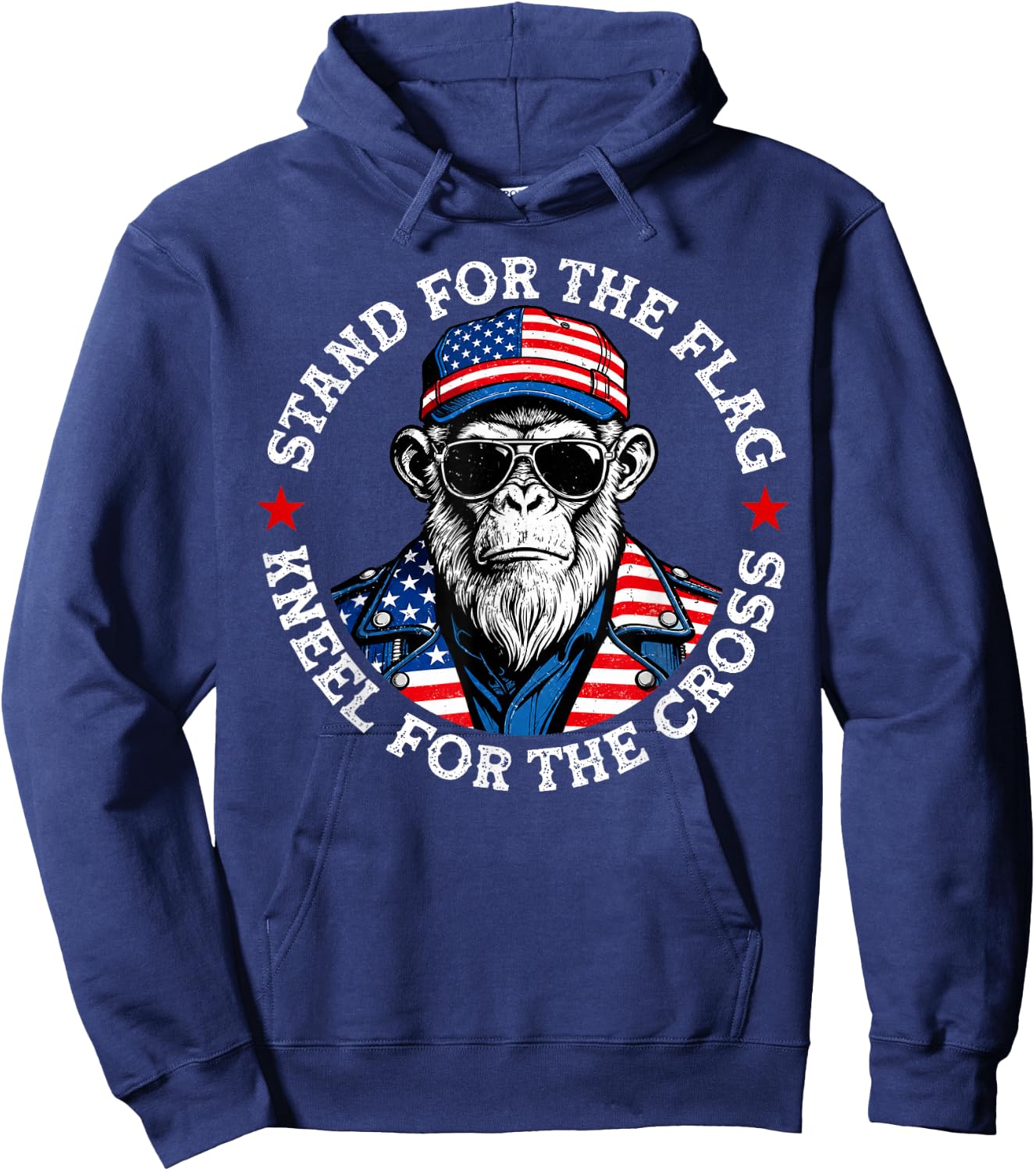 Stand for The Flag Kneel for The Cross Patriotic Monkey Hoodie - Hoodie | Navy