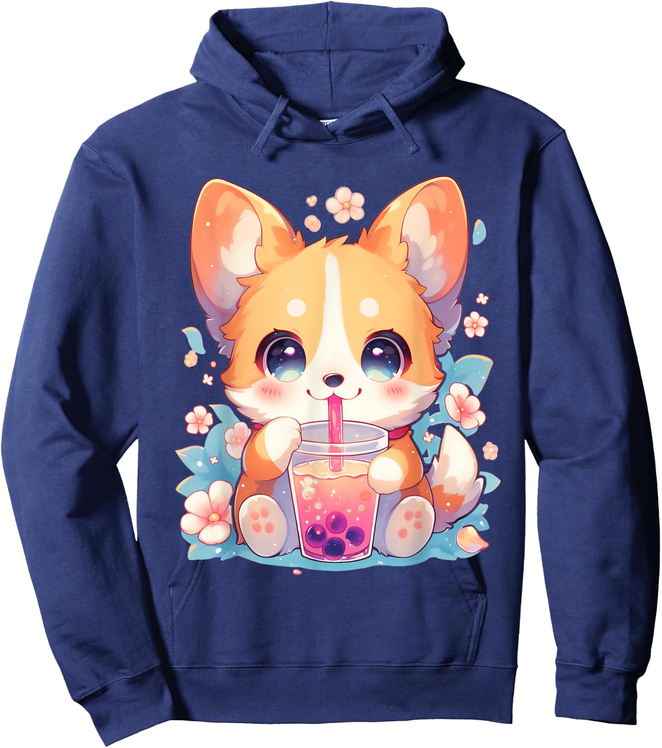 Boba Tea Bubble Tea Anime Kawaii Corgi Puppy Hoodie - Hoodie | Navy