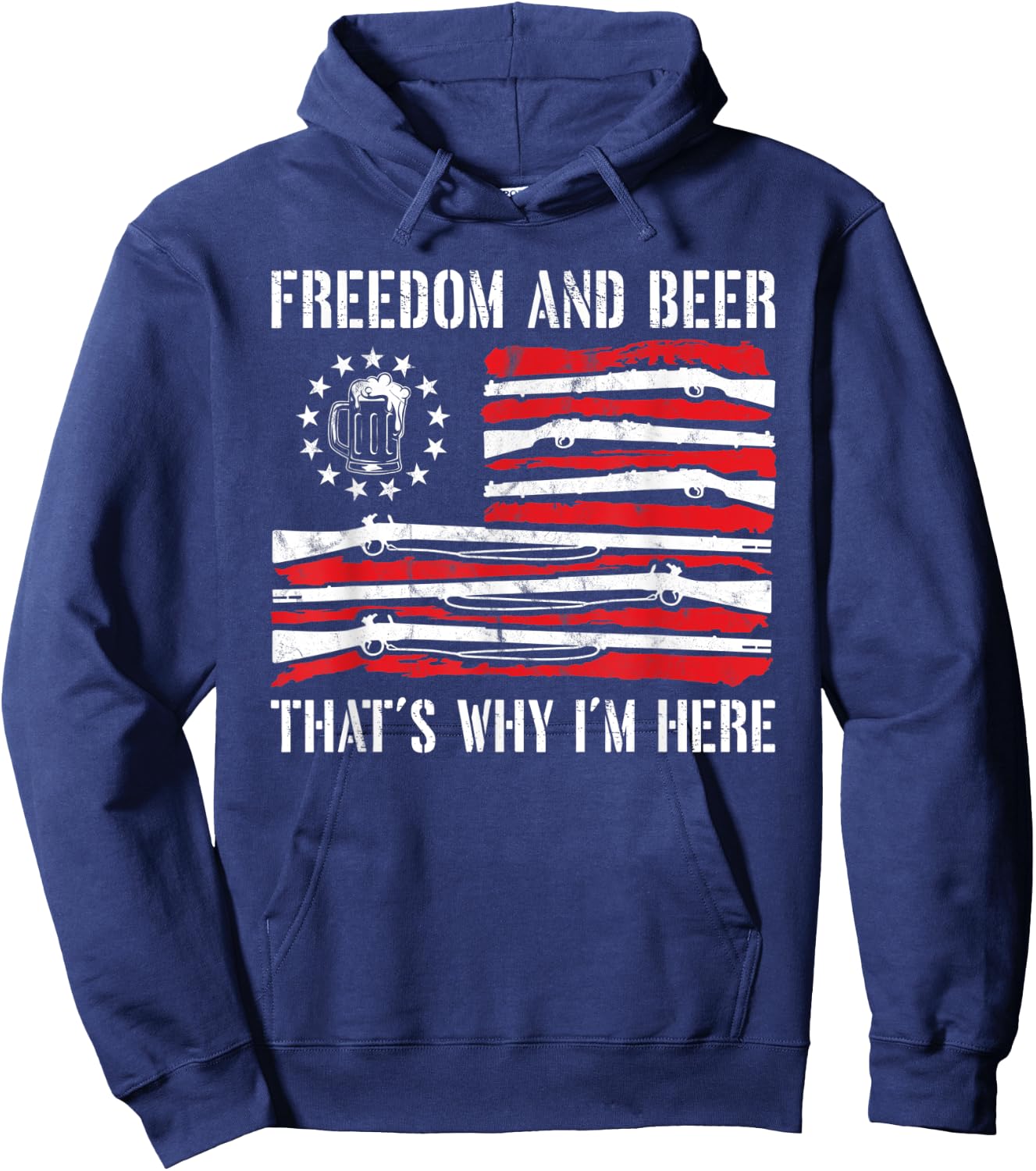 4th of July Freedom And Beer Gun Rights Merica American Flag Hoodie - Hoodie | Navy