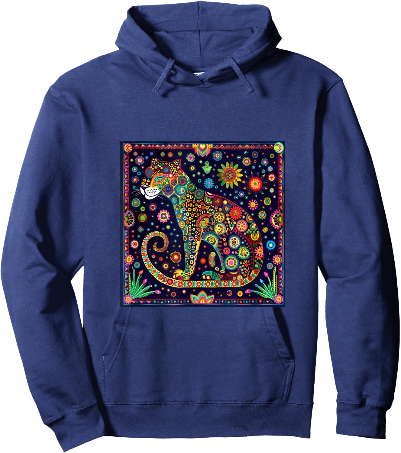 Jaguar Head Huichol Art Mexico Aztec Mayas Hoodie - Hoodie | Navy