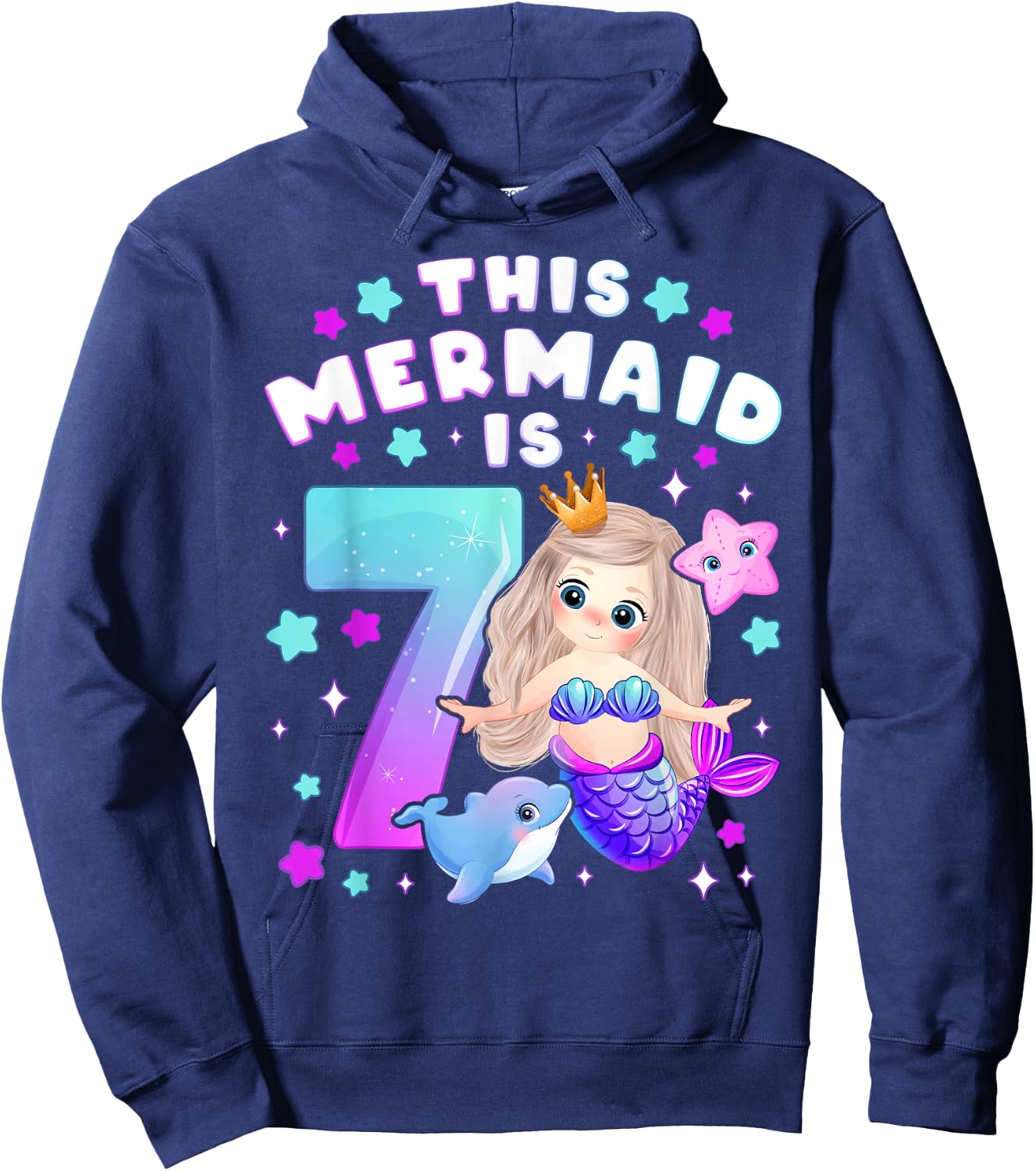 7th Birthday Girl 7 Years Mermaid Number 7 Hoodie - Hoodie | Navy