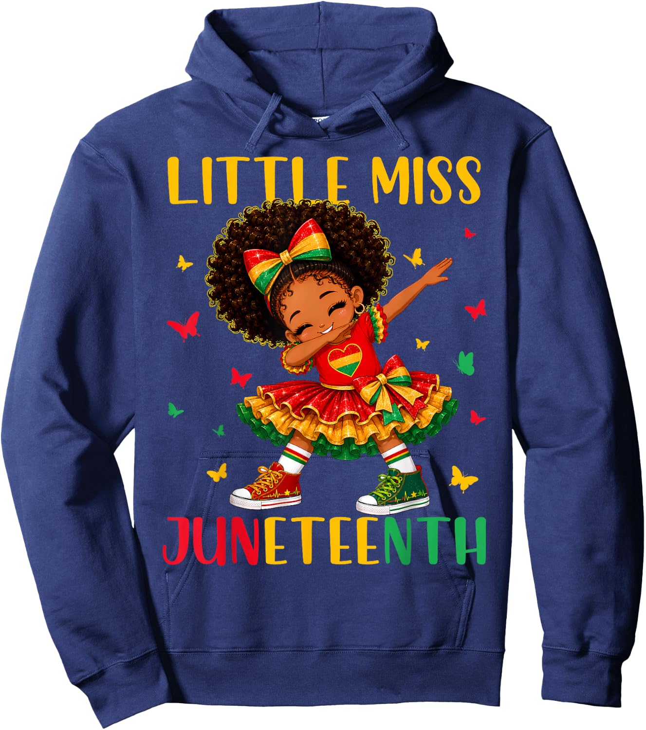 Cute Little Miss Juneteenth Black African Girl Kids Toddlers Hoodie - Hoodie | Navy