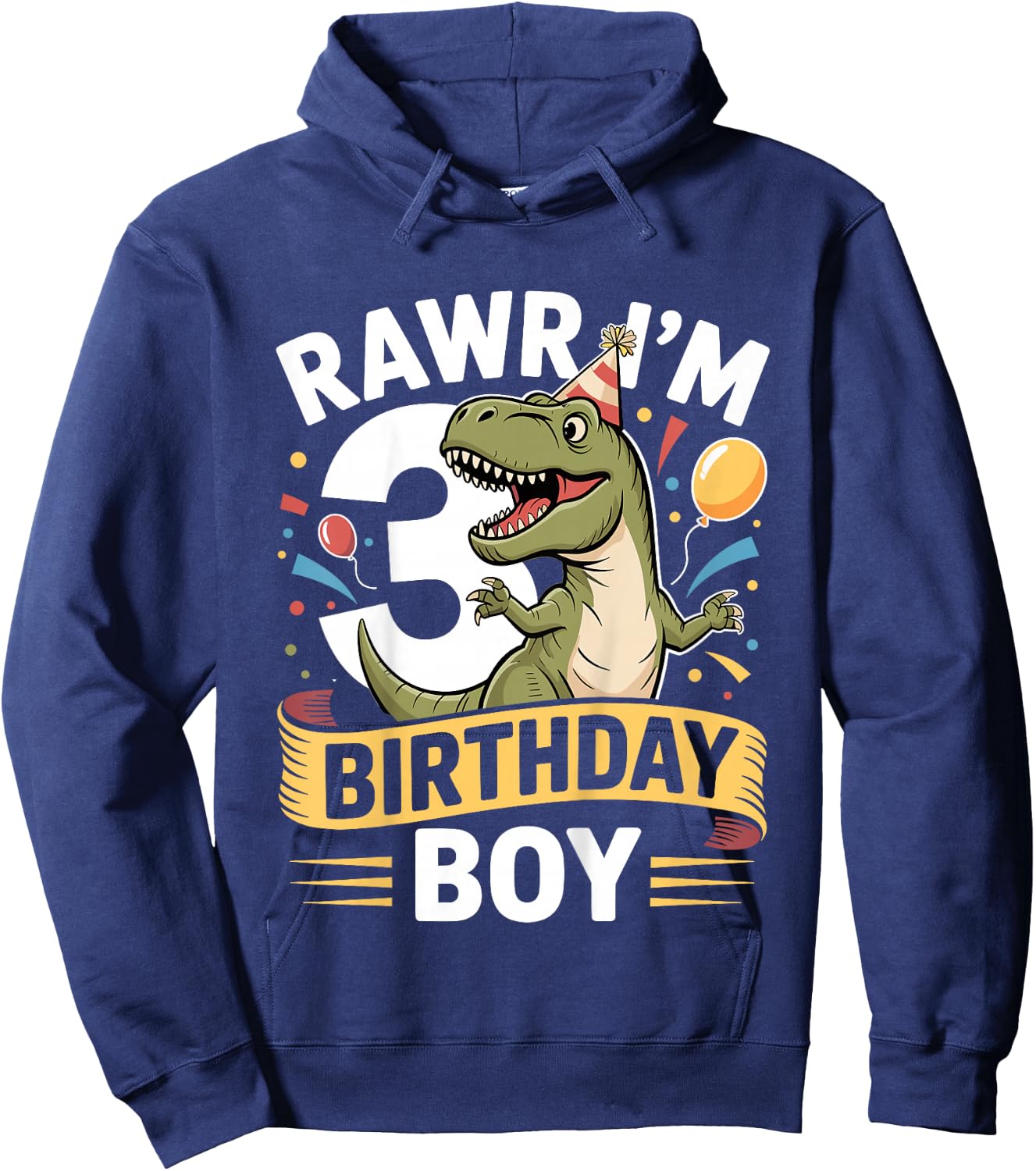 3 Year Old T Rex Rawr I'm Three Dinosaur 3rd Birthday Hoodie - Hoodie | Navy