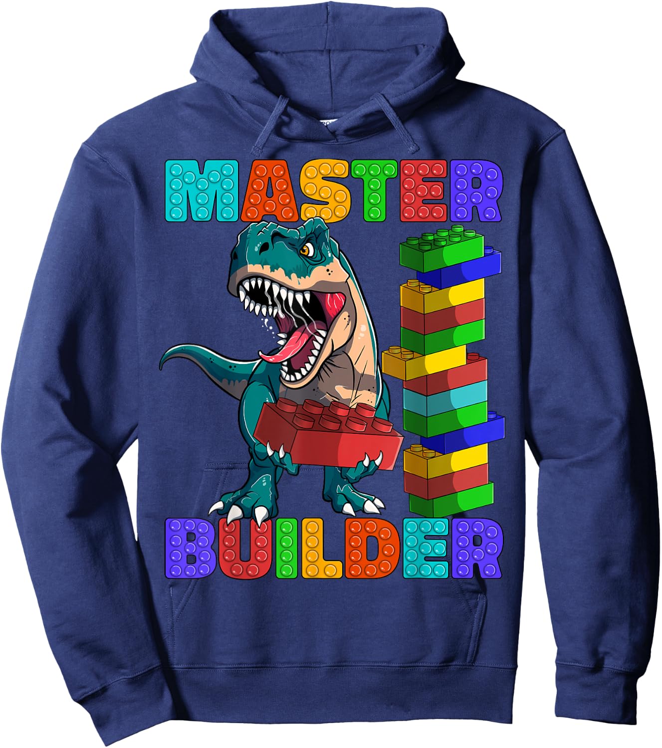 Master Builder Dinosaur Blocks T-Rex Kids Adults Hoodie - Hoodie | Navy