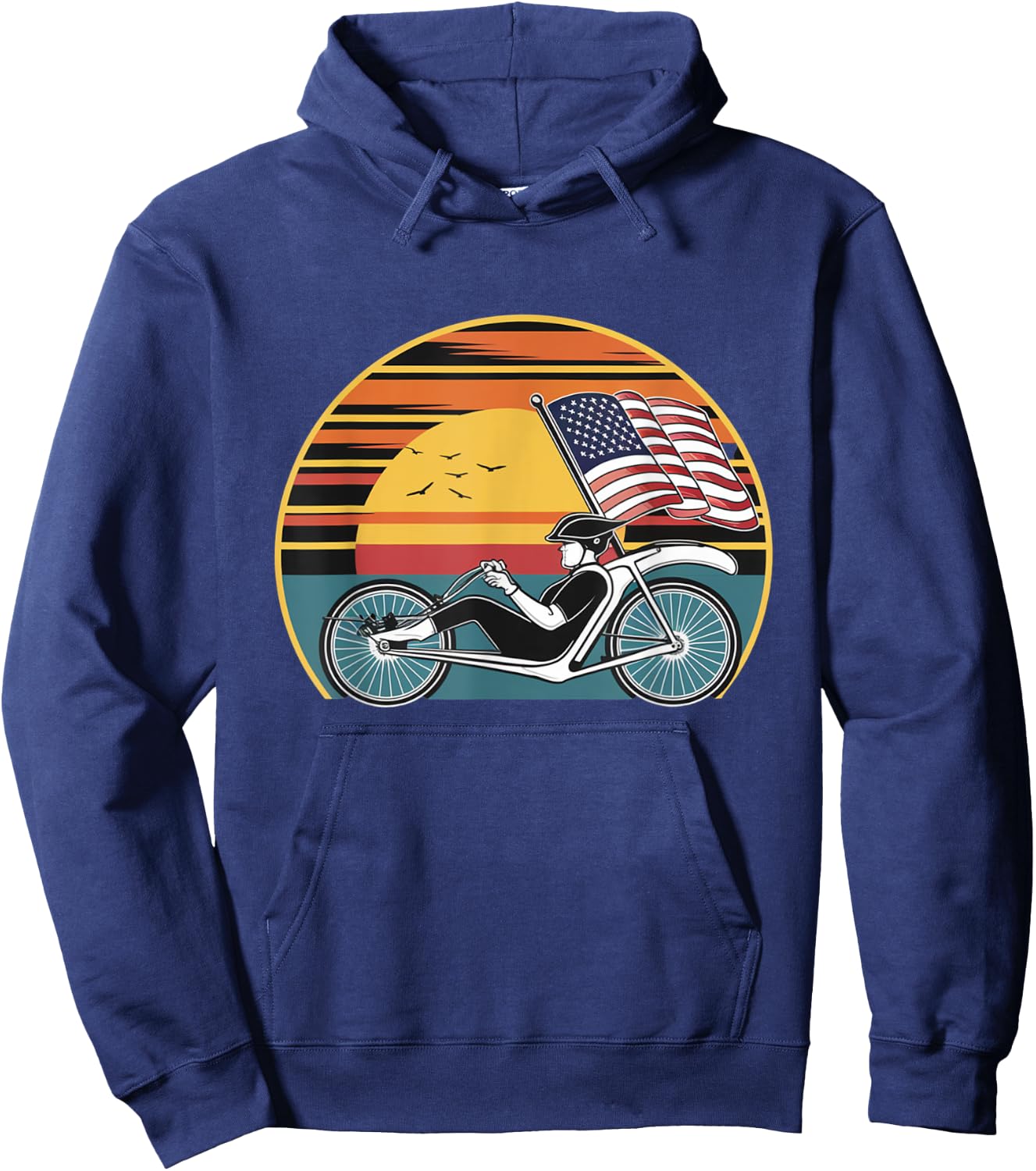 Vintage Recumbent Trike American Flag Hoodie - Hoodie | Navy