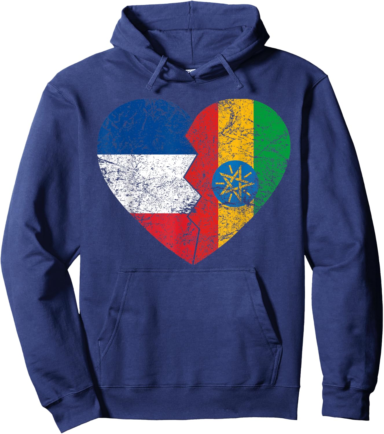 Ethiopian Flag Heart | France Ethiopia Roots Vintage , Black, S Hoodie - Hoodie | Navy