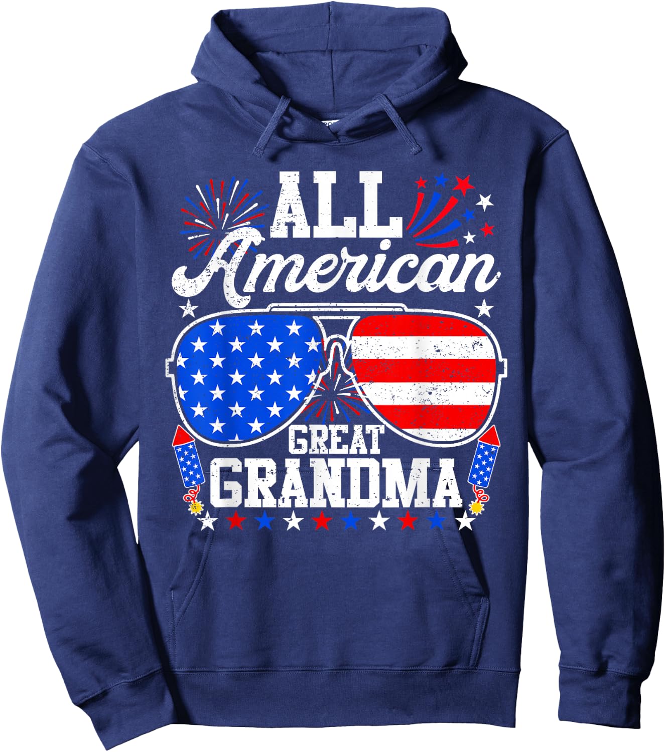 All American Great Grandma 4th of July Sunglasses Patriotic Hoodie - Hoodie | Navy
