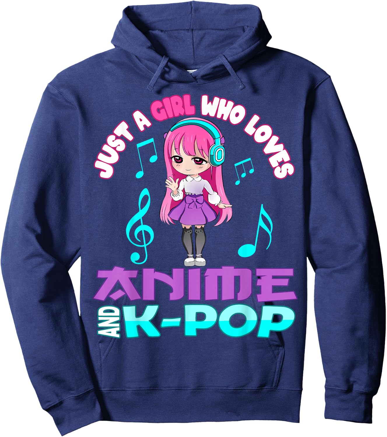 Just a Girl who loves Anime and K-pop Chibi Merch KPOP Otaku Hoodie - Hoodie | Navy