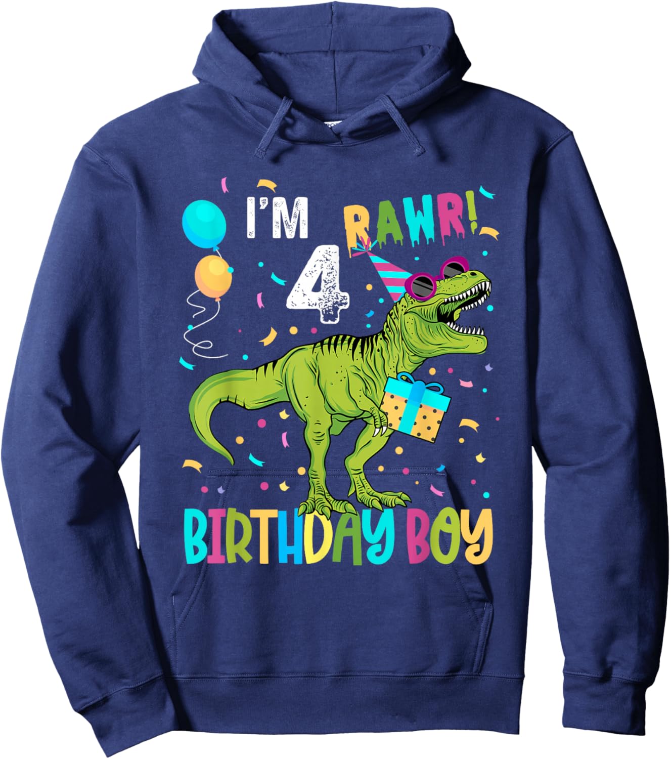 Birthday Boy 4 Years Old 4th Cute Rex Family Dinosaur Squad Hoodie - Hoodie | Navy