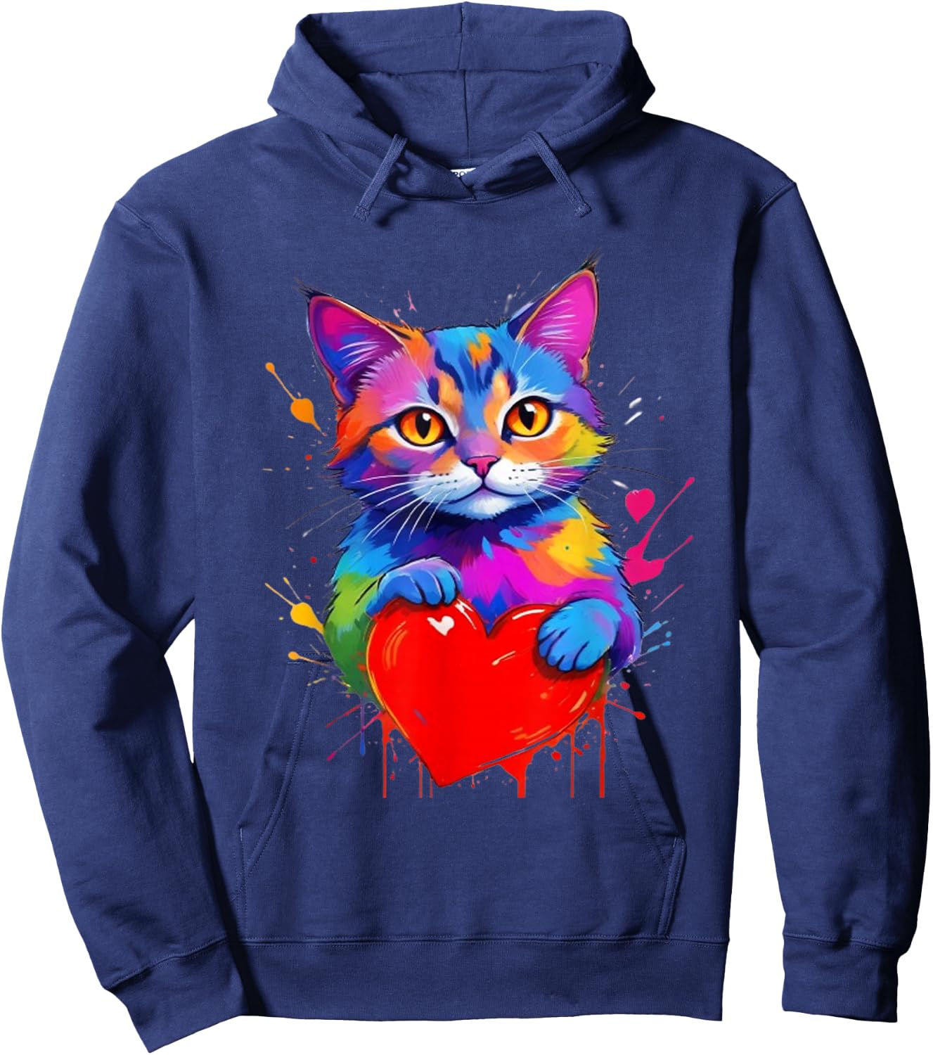 Cat Shirt - Colorful Graphic Cat Heart Shape , Black, S Hoodie - Hoodie | Navy