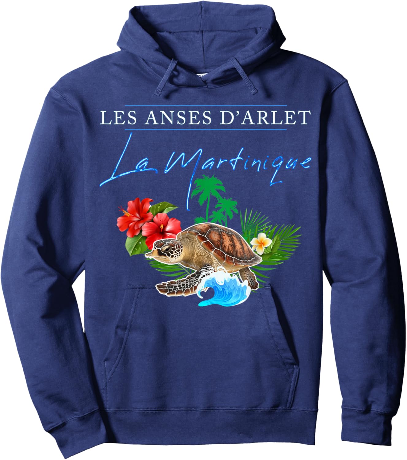 Martinique Anses D'Arlet French West Indies 972 Turtle Wave , Black, S Hoodie - Hoodie | Navy