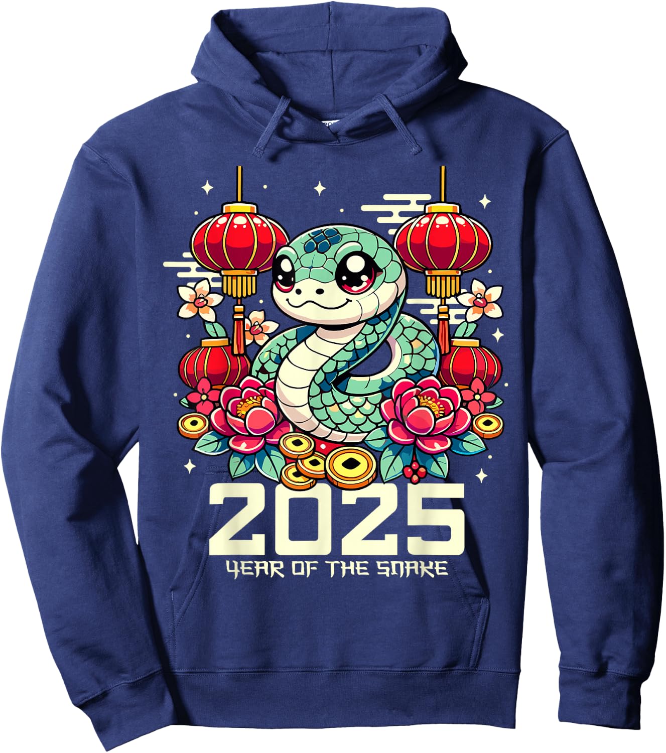 Cute Happy Chinese New Year of the Snake 2025 Lunar Zodiac Hoodie - Hoodie | Navy