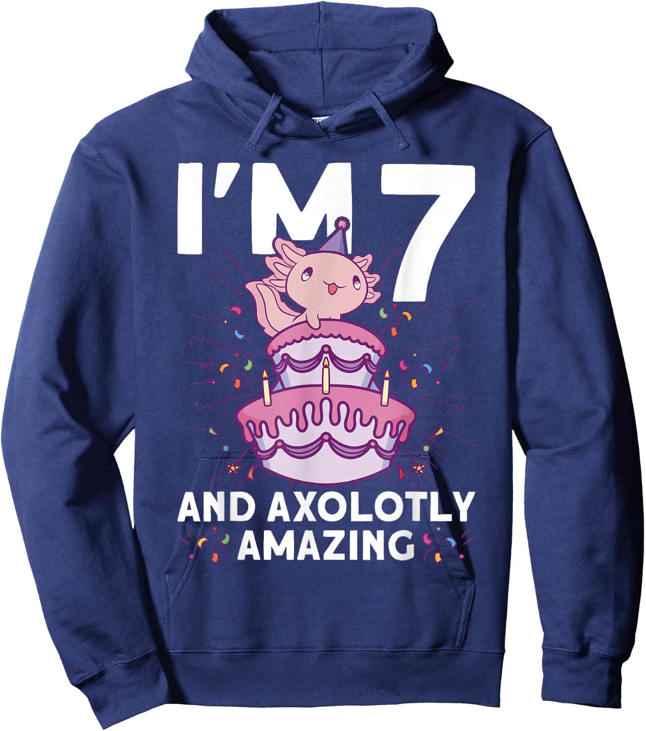 I'm 7 bday Axolotl party cute 7th Birthday Kids Axolotl Hoodie - Hoodie | Navy