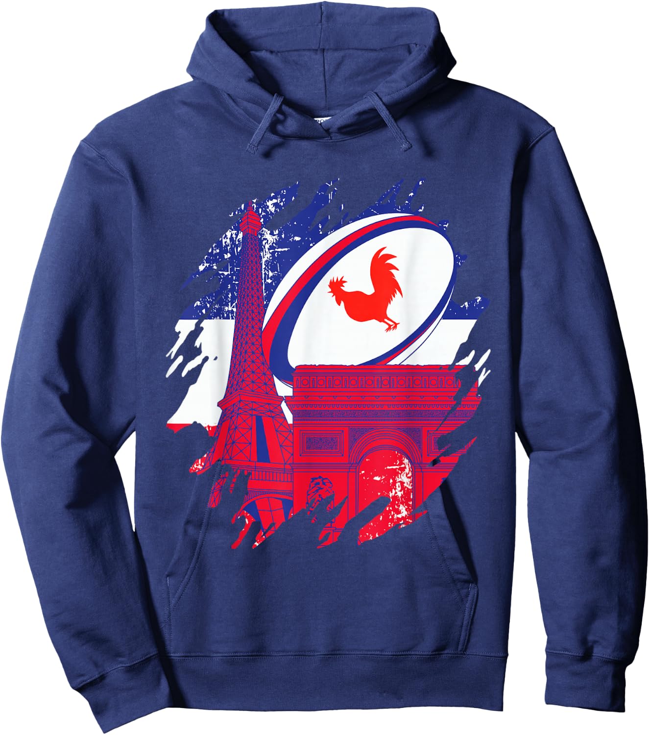 Rugby Shirt Player Child Man Flag Rooster Men Women , Black, S Hoodie - Hoodie | Navy