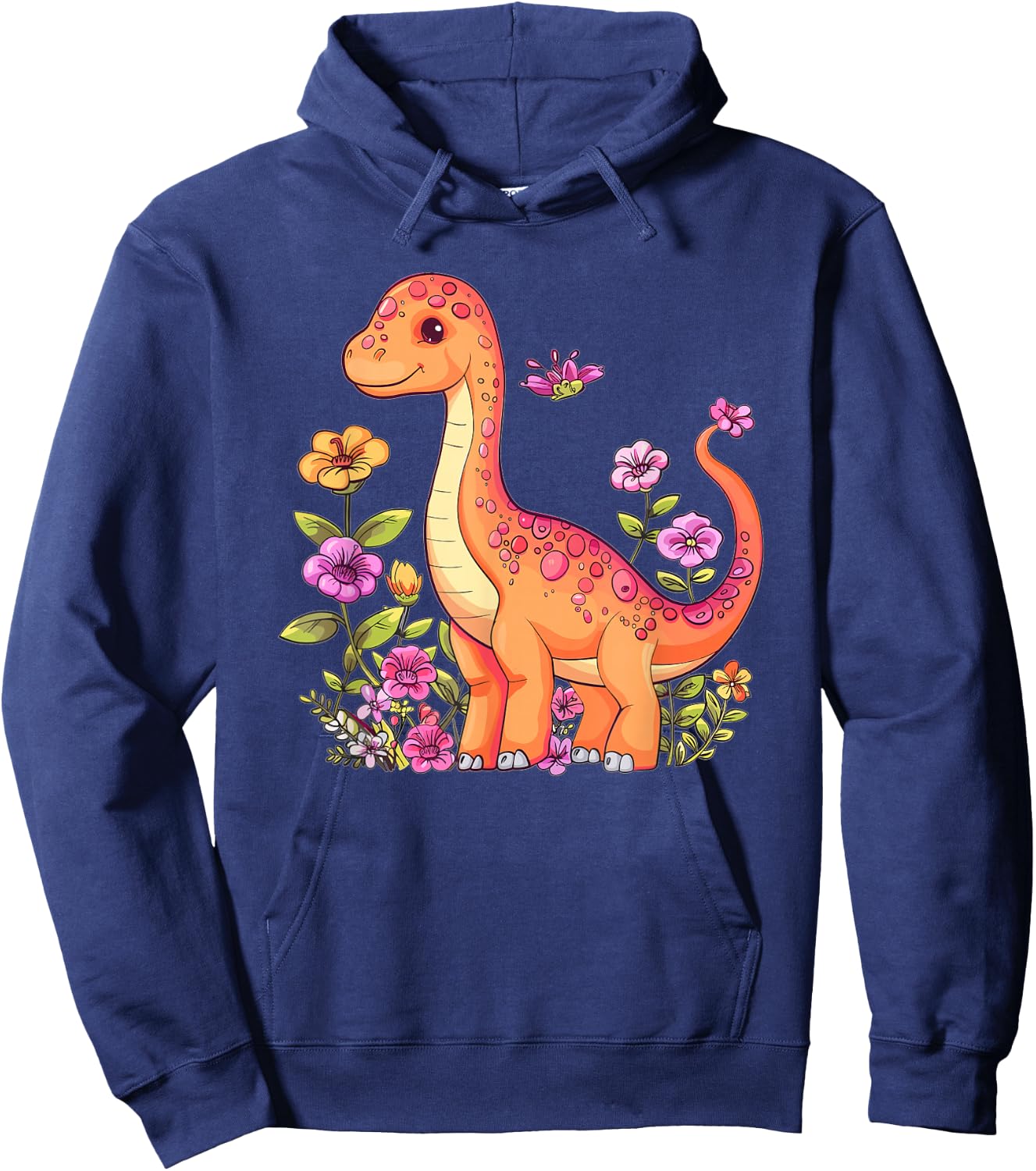 Cute Brachiosaurus With Flowers I Kids Brachiosaurus Hoodie - Hoodie | Navy