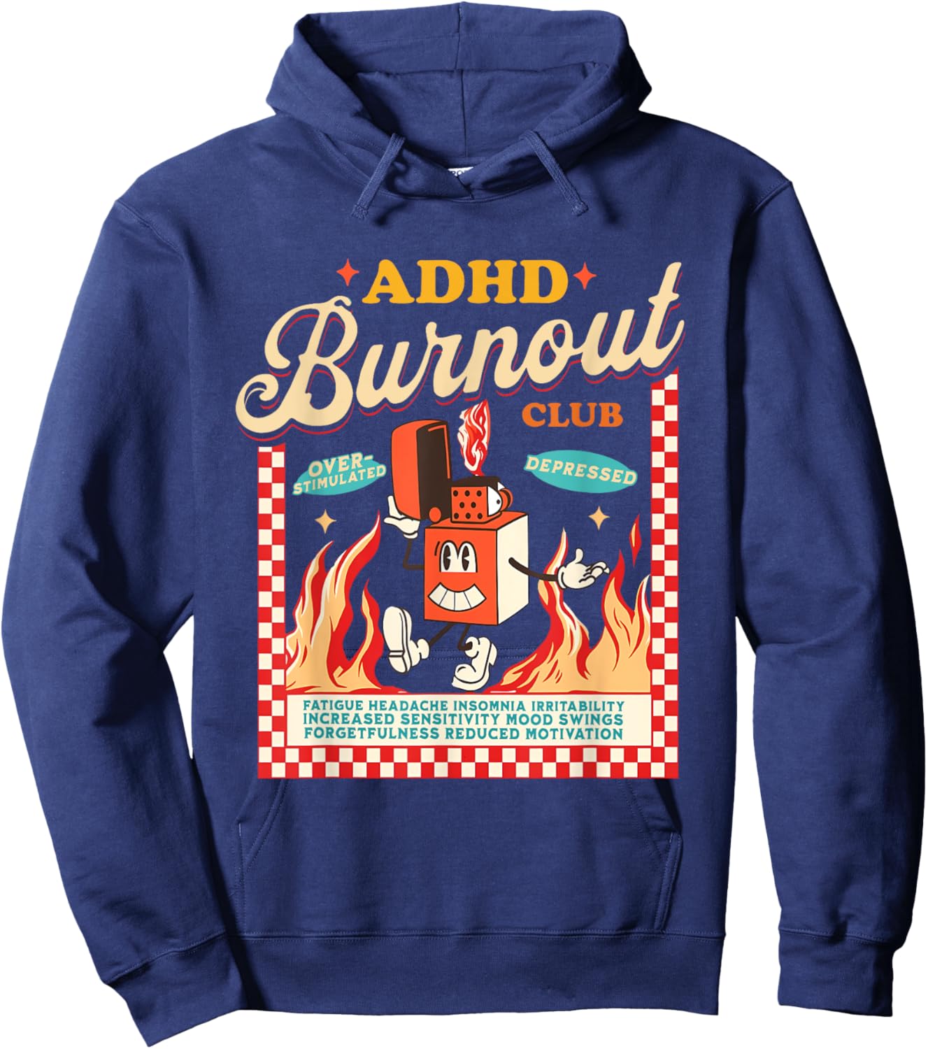 ADHD Burn Out Awareness Club Vintage , Small, Black Hoodie - Hoodie | Navy