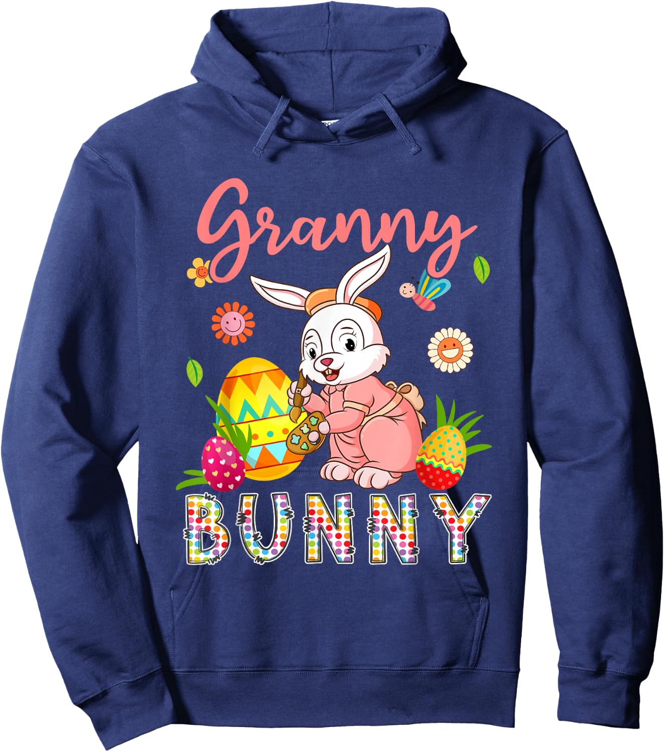 Granny Bunny Floral Bunny Drawing Easter Eggs Hunting Lover Hoodie - Hoodie | Navy