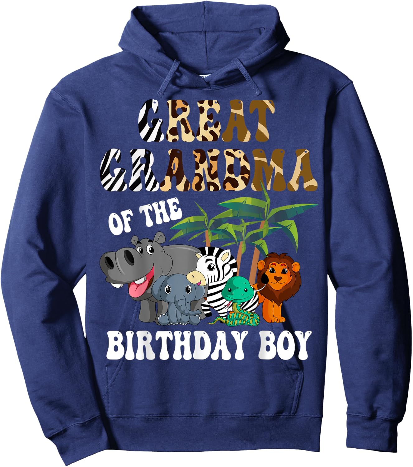 Great Grandma of the Birthday Boy Zoo Safari Celebration Hoodie - Hoodie | Navy