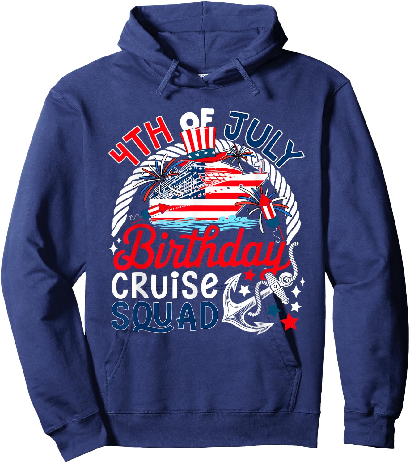 4th Of July Birthday Cruise Squad US Flag Patriotic Group Hoodie - Hoodie | Navy