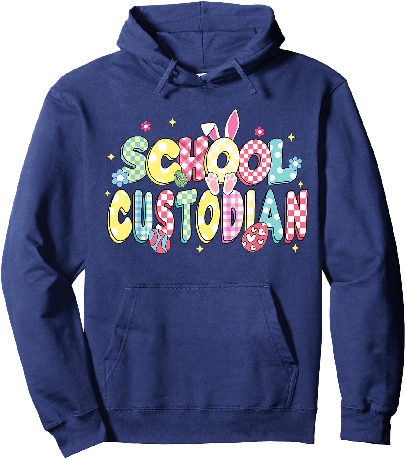 Retro Groovy School Custodian Bunny Ear Funny Easter Gifts Hoodie - Hoodie | Navy
