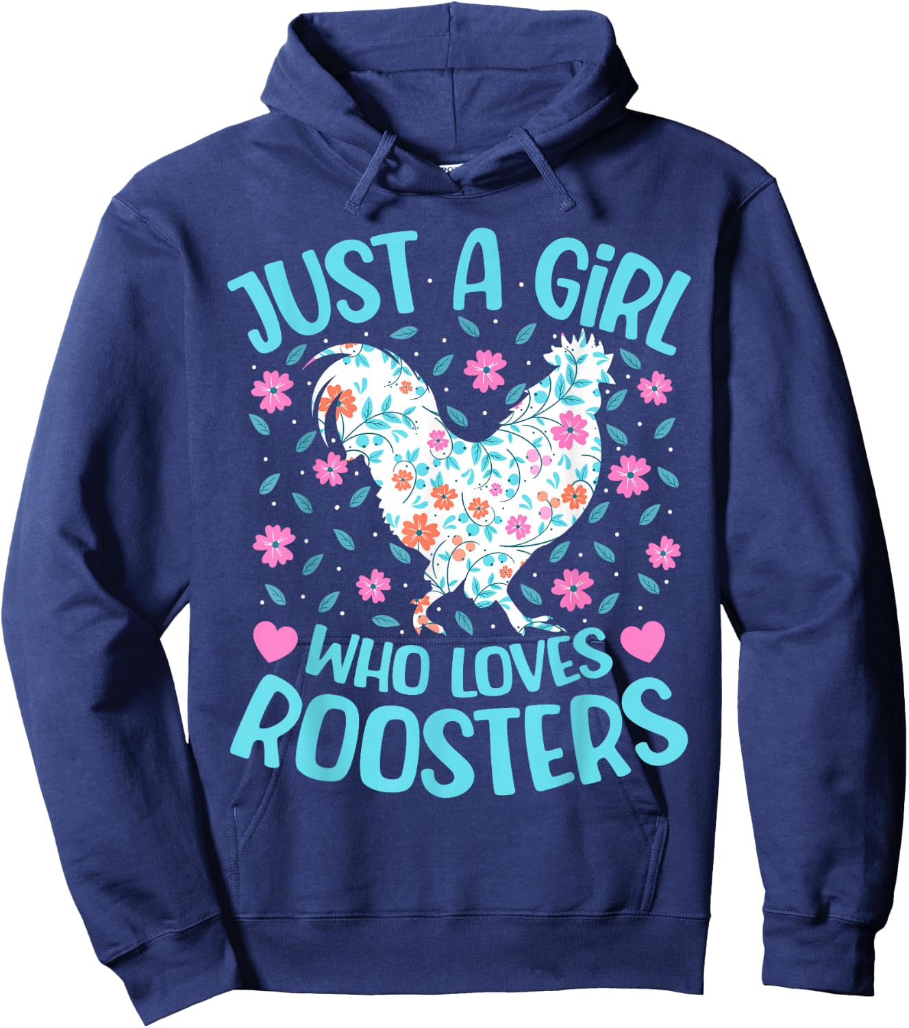 Just A Girl Who Loves Roosters Floral Women Girls Rooster Hoodie - Hoodie | Navy